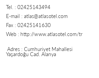 Atlas Otel iletiim bilgileri